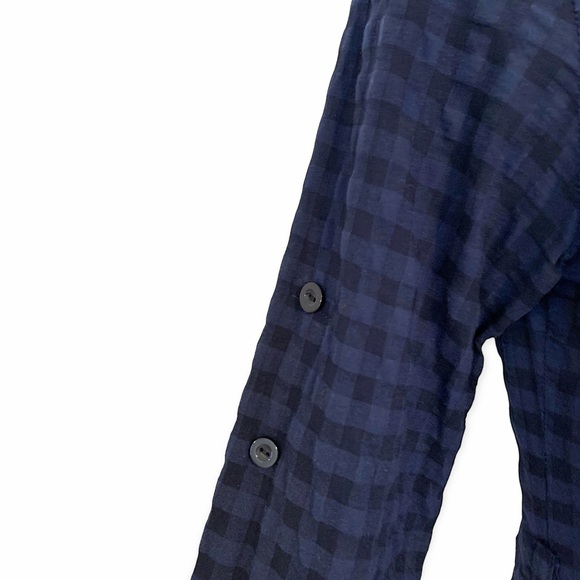 Solemio | NWOT Shirt Dress Tunic Blouse Tie Waist Blue-Black Checkered  S - Picture 14 of 16